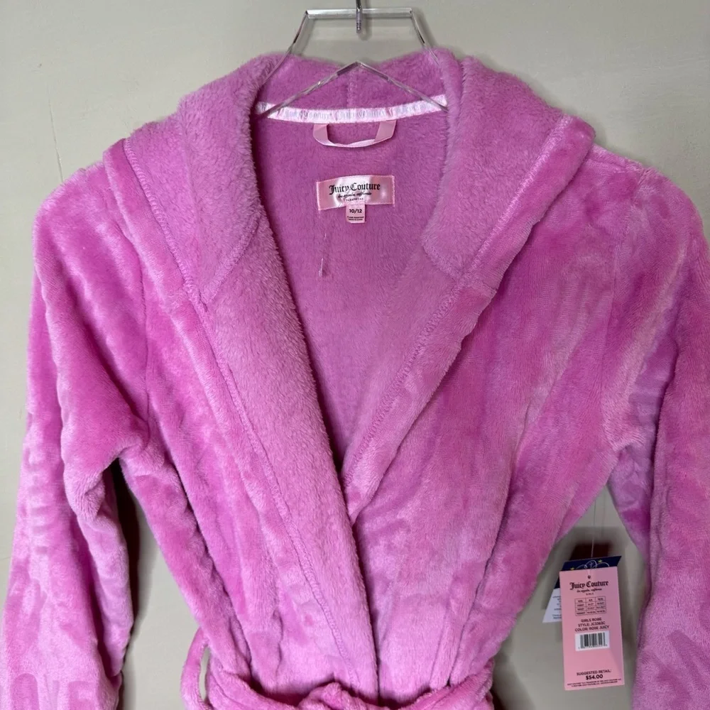 JUICY COUTURE Logo Pink Hooded Fleece Robe Size 10/12
